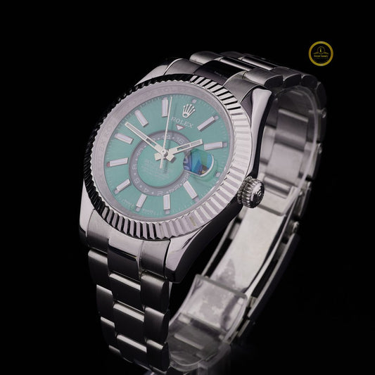 Elite Sky-Edition Executive Watch Emerald Green Dial with Fluted Bezel & Oyster Bracelet