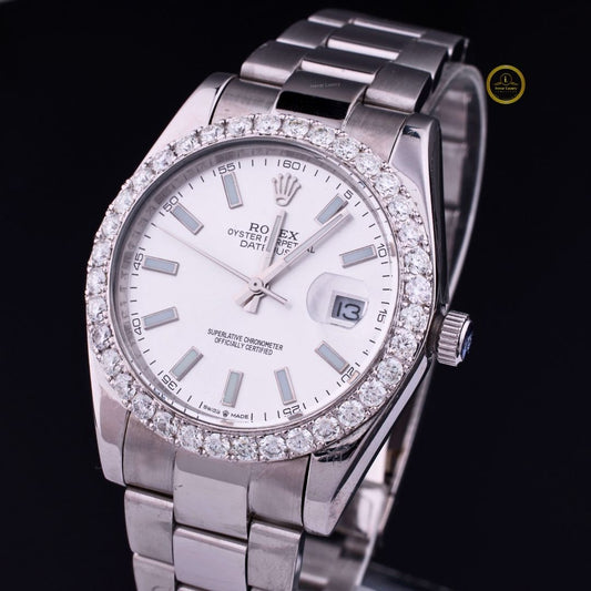 IVEVAR Iced Out Watch - Dual Tone Moissanite Diamond White Roman Dial Men's Watch