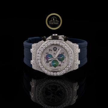 Ivevar's Ice & Ocean - Half Iced Diamond Watch with Vibrant Blue Rubber Strap