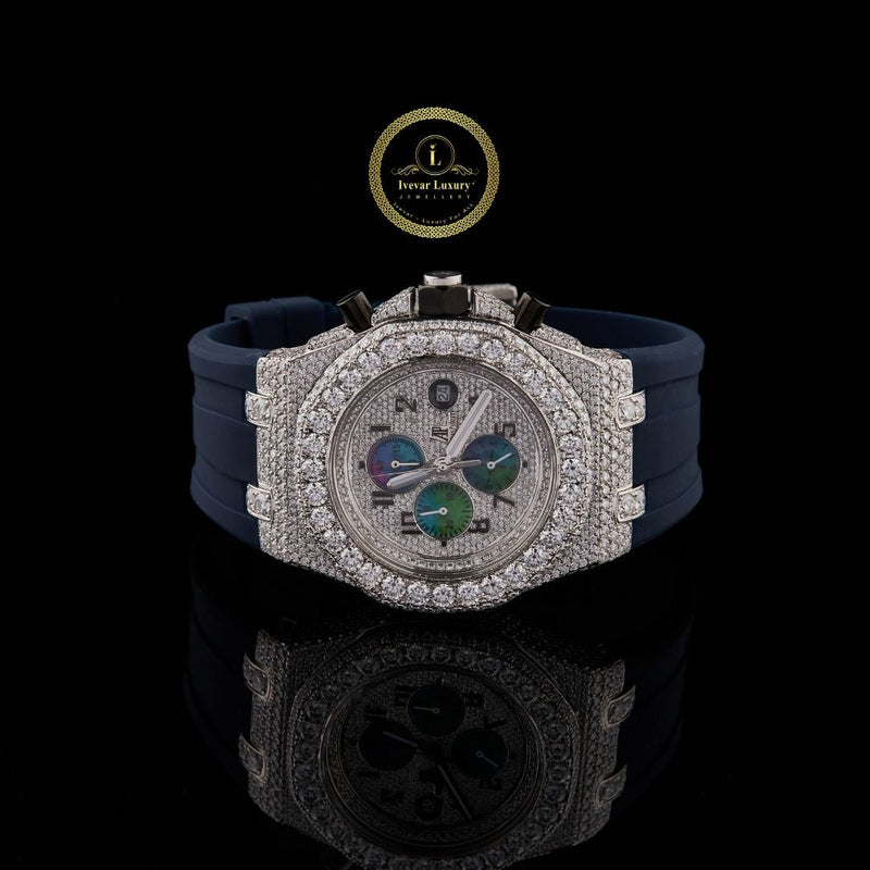 Ivevar's Ice & Ocean - Half Iced Diamond Watch with Vibrant Blue Rubber Strap