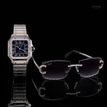 Royal Prestige Set – Blue Dial Luxury Watch And Crystal-Accent Sunglasses By Ivevar