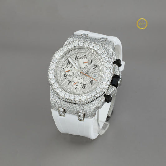 White Rubbur band With half Ice Out in Diamond Watch by Ivevar.