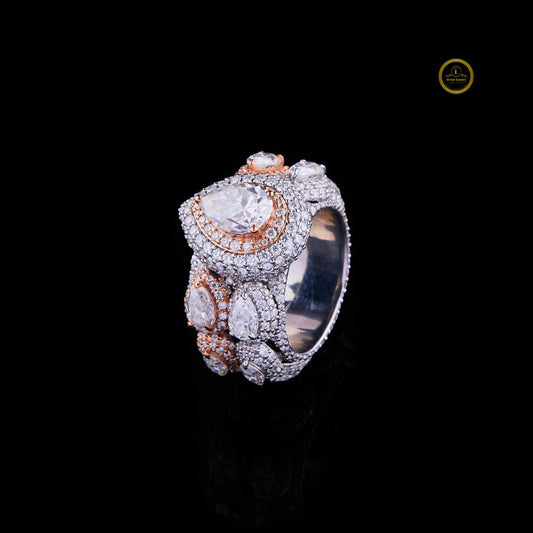 Full Hip Hop Pear Shape Lab Grown Diamond Ring With ROund Cut and Marquise Diamond Ring by Ivevar