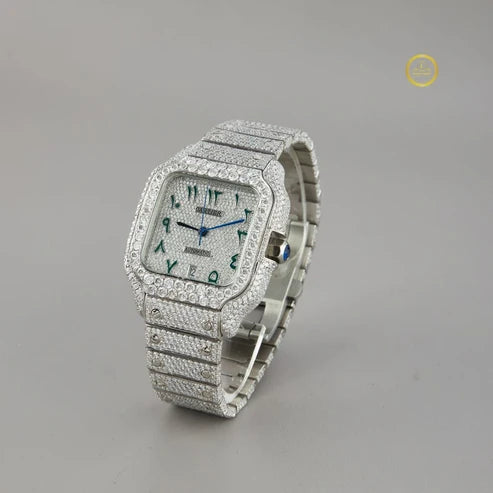 Luxury Iced-Out Watch Collection – Silver Crystal Arabic Dial And Black Automatic Watch By Ivevar