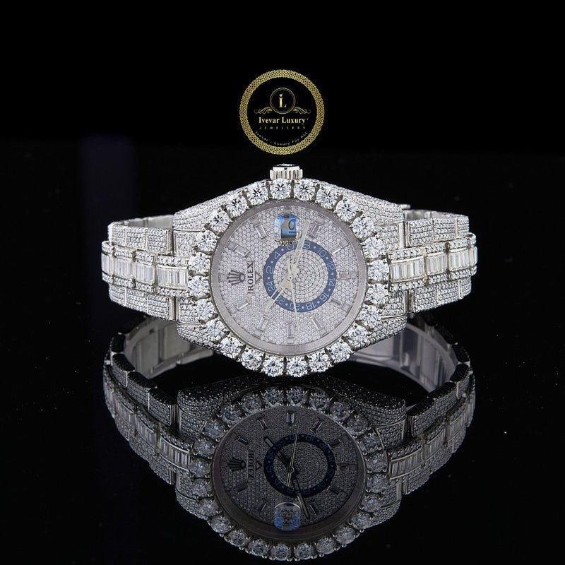 IVEVAR Iced Out Silver Watch Diamond Men's Watch with Silver Plated Band