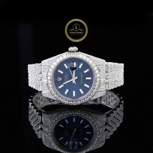 Executive Blue Dial Crystal Encrusted Timepiece And Skeleton Stainless Steel Watch By Ivevar