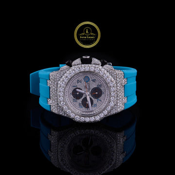 Tiifiny Blue Colour Band With Half Ice Out in Diamond Watch by Ivevar Luxury.