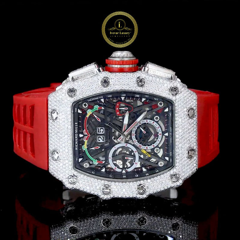 Luxury Diamond Watch - Sporty Red Rubber Strap by Ivevar
