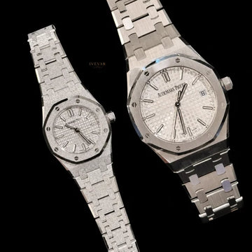 Frosted Royal Duo Luxury Watch Collection His & Hers Ice-Finish Integrated Bracelet Timepieces with Timeless Prestige