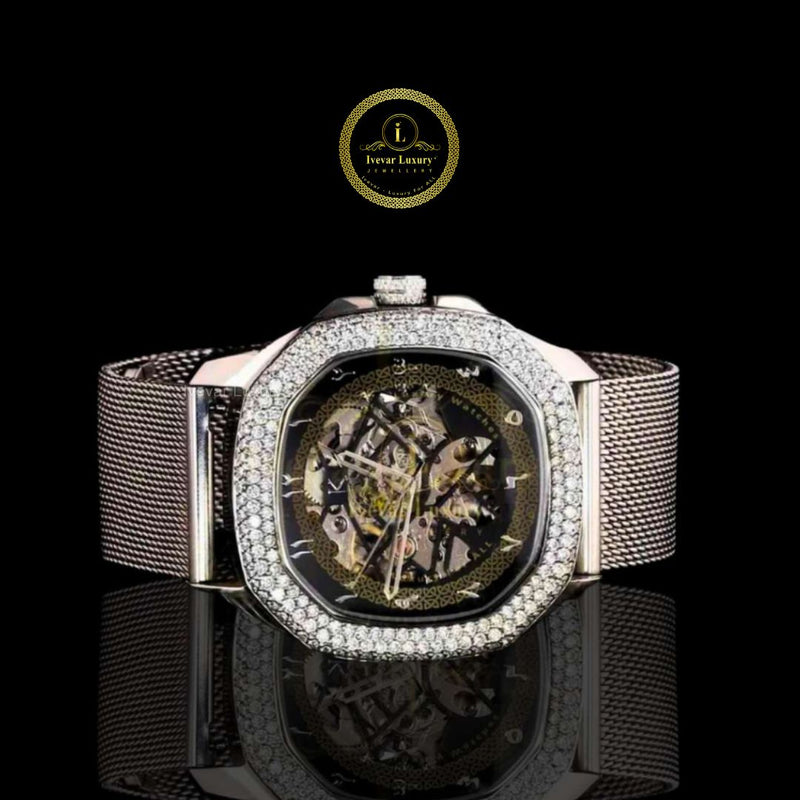 Ivevar Luxury Men's Watch Hand Set VVS Diamonds on Stainless Steel Band
