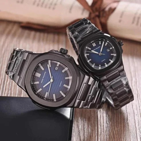 Midnight Ocean Luxury His & Hers Watch Collection Black Steel Nautical Blue Dial Edition with Timeless