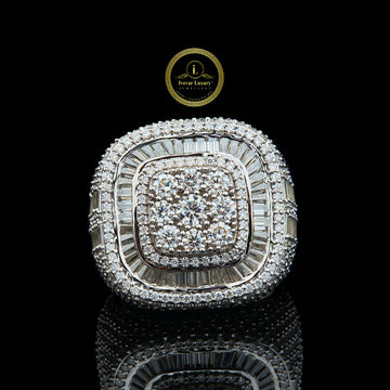 Full Silver Ice Out Round and Baguette Cut Moissanite Diamond HipHop Ring By Ivevar.