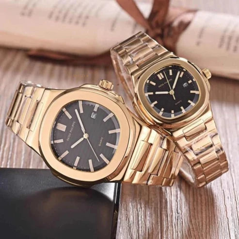 Golden Legacy Luxury His & Hers Watch Collection Black Dial Gold Bracelet Edition with Timeless Prestige