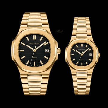 Golden Legacy Luxury His & Hers Watch Collection Black Dial Gold Bracelet Edition with Timeless Prestige