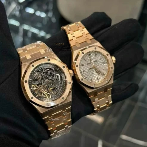 Rose Majesty Skeleton Luxury His & Hers Watch Collection Open Heart Mechanical Artistry in Rose Gold Elegance