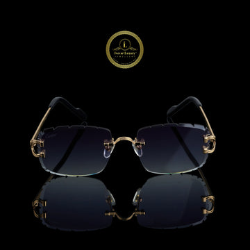 Premium Gold Rimless Sunglasses with Blue Smoke Gradient Lenses