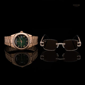 Executive Gold Timepiece And Crystal Accent Sunglasses For Men's Collection By Ivevar