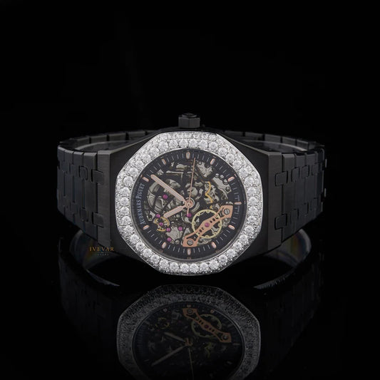 Ivevar Collection Rose Gold Elegance And Moissanite Diamond Skeleton Luxury Watch Set