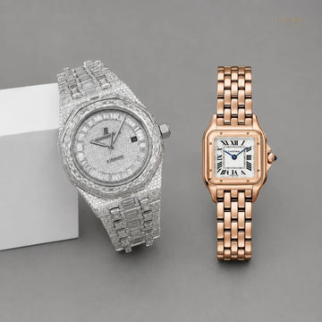 Diamond-Inspired Statement Watch For Men's And Rose Gold Classic Set For Women