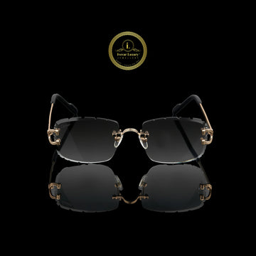 Luxury Rose Gold Rimless Sunglasses with Smoke Gray Crystal-Cut Lenses