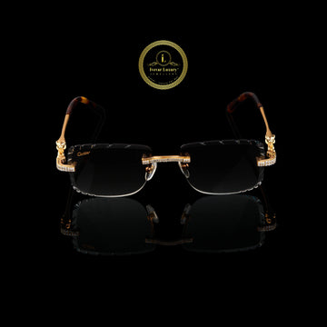 Custom Diamond Rimless Sunglasses with Gold Detailing