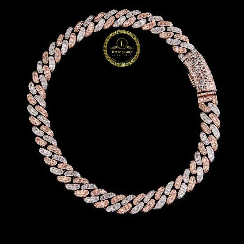 Two-Tone Diamond Miami Cuban Link Chain – Rose Gold & White Gold Iced Out Lab Grown Diamond Necklace