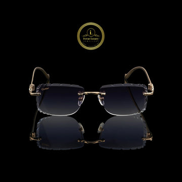 Rimless Rectangular Sunglasses with Deep Blue Gradient Crystal-Cut Lenses