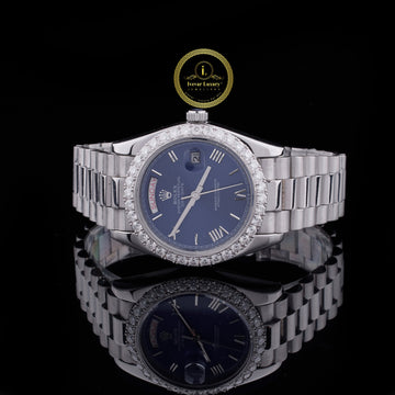 IVEVAR Luxury Men's Diamond Watch – Stainless Steel Quartz Crystal Blue Dial Watch for Elegant Gift