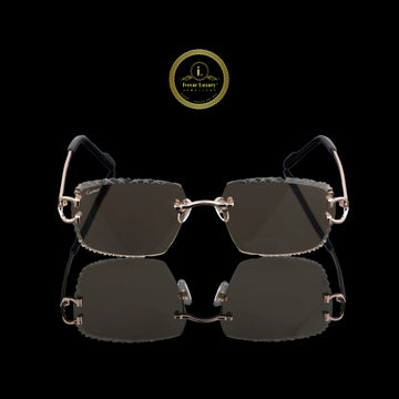Rectangular Rimless Sunglasses with Crystal-Cut Smoke Lenses