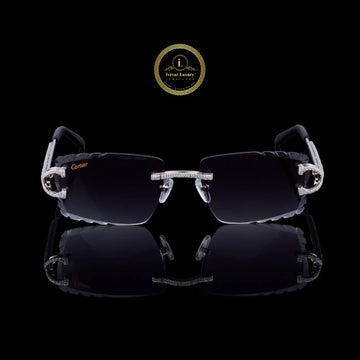 Rimless Rectangular Diamond Sunglasses with Round Pave Hinges & Diamond Bridge