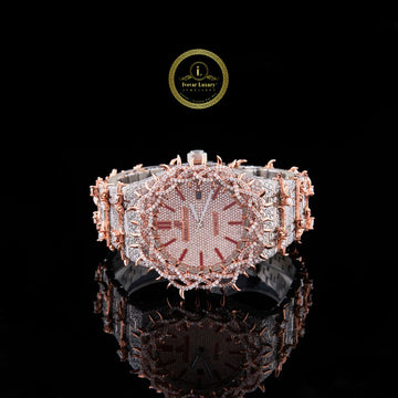 Fully Iced-Out Diamond Luxury Watch with Rose Gold Accents Bold Statement Timepiece for Men