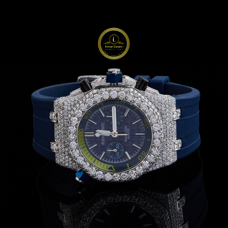 Ivevar Arctic Blaze Diamond Watch Diver with Midnight Blue Strap