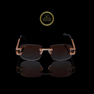 Luxury Custom Diamond Sunglasses Rimless Round Rose Gold Eye wear