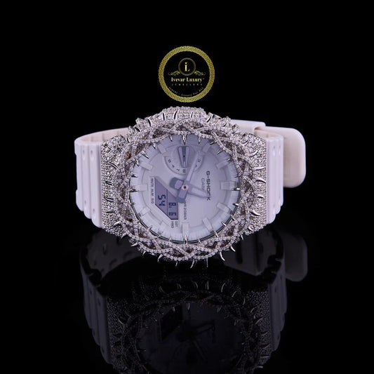 Luxury Half Iced-Out White Watch & Gold Square Dial Watch – Premium Dual Timepiece Collectio