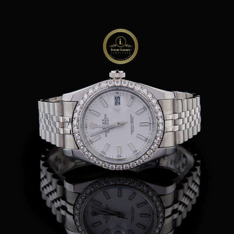 IVEVAR Date-Just Iced Out Watch - Dual Tone Diamond Roman Dial Men's Watch