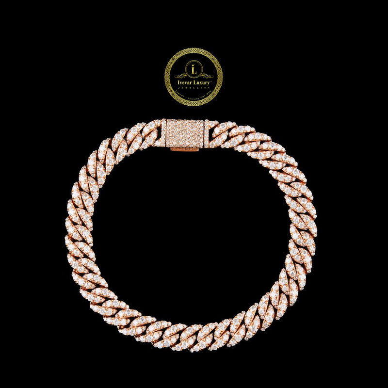 Full Rose Gold Three Rock Full Ice Out Lab Grown Diamond Braclate For Men By Ivevar.