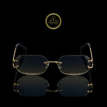 Luxury Rimless Geometric Gold Sunglasses with Crystal-Cut Smoke Gradient Lenses