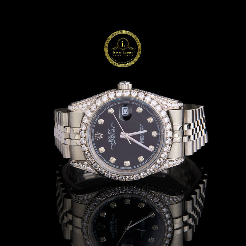 Black Face Unique half Face Diamond Diamond Watch By Ivevar.