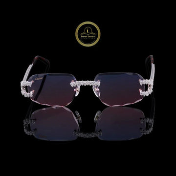 Rimless Purple Gradient Diamond Sunglasses with Floral Bridge & Open-Loop Hinges