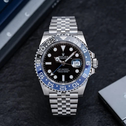 Black Dial GMT Watch with Two-Tone Ceramic Bezel