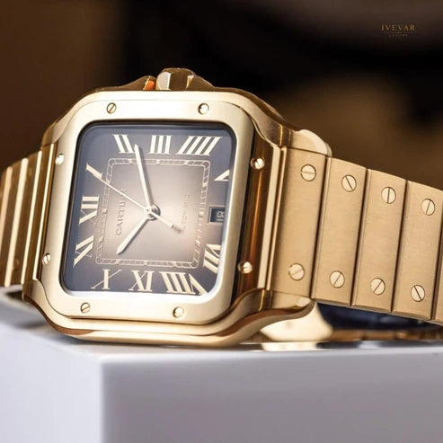 Executive Gold Square Dial And Crystal Watch Pair Collection