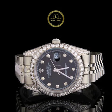 Round Diamond Bezel Automatic Watch with Black Marker Dial and Jubilee Bracelet