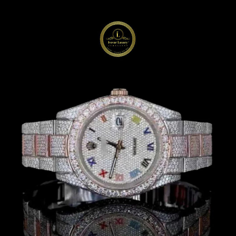 Men's Stainless Steel Diamond Watch - IVEVAR Full Iced Out Bling Watch