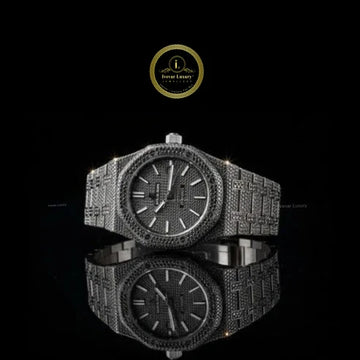 Full Iced Out Black Diamond Watch with Pavé Dial & Black Diamond Bezel