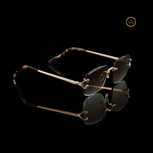 Modern Rose Gold Rimless Sunglasses with Brown Gradient UV Lenses