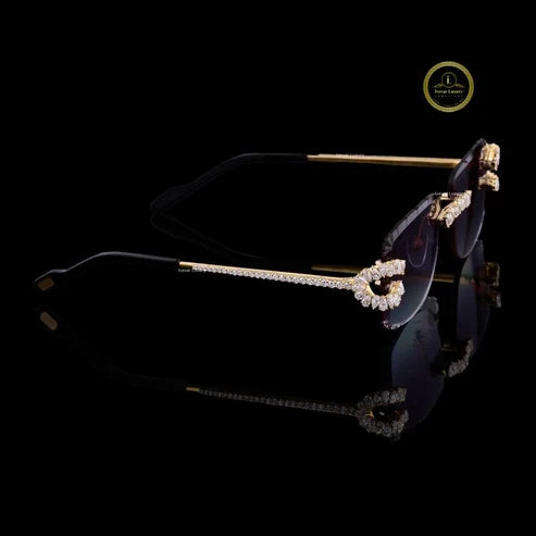 Rimless Pear Diamond Sunglasses with Floral Cluster Bridge & Open-Loop Hinges