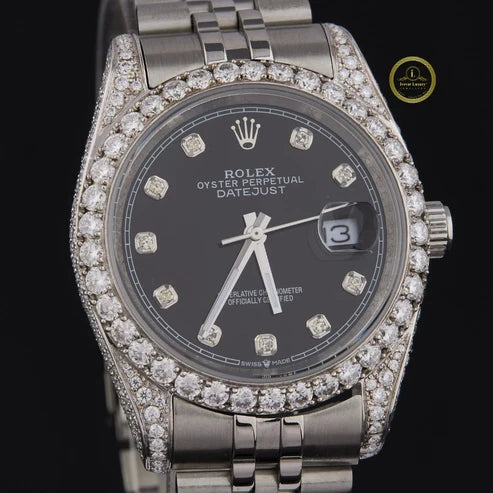 Round Diamond Bezel Automatic Watch with Black Marker Dial and Jubilee Bracelet