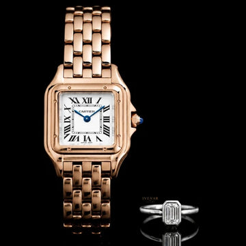 Timeless Grace Collection Rose Gold Watch with Emerald Cut Moissanite Diamond Ring