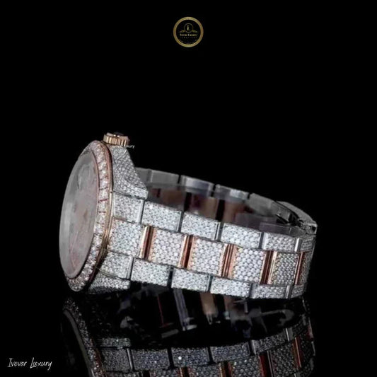 Men's Stainless Steel Diamond Watch - IVEVAR Full Iced Out Bling Watch