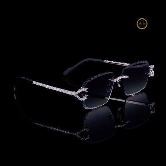 Rimless Diamond Sunglasses with Pave Bridge & Horseshoe Diamond Temples